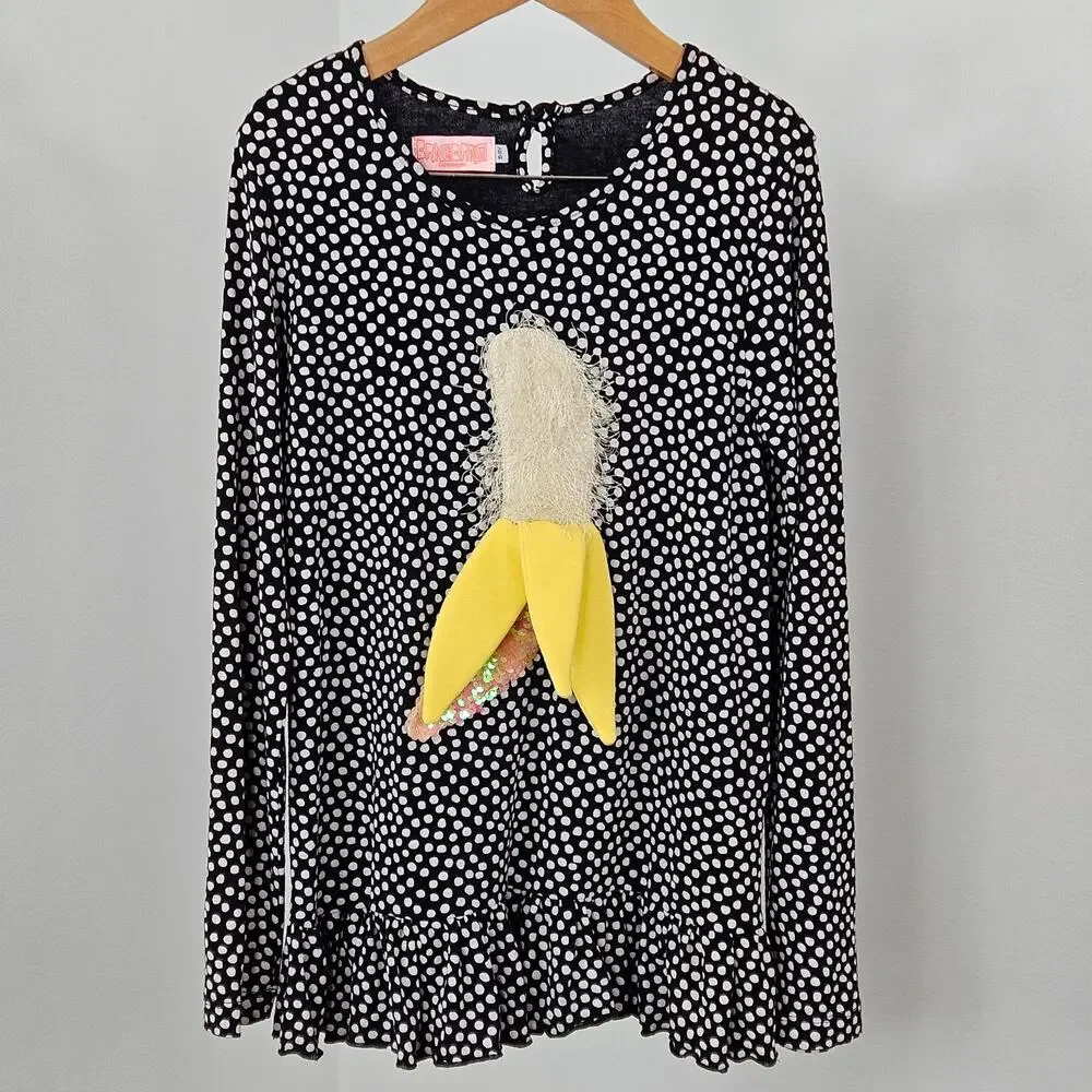 Bangbang Copenhagen Go Banana Black & White Dots Top & Pant Set | Girl's 10 / 11